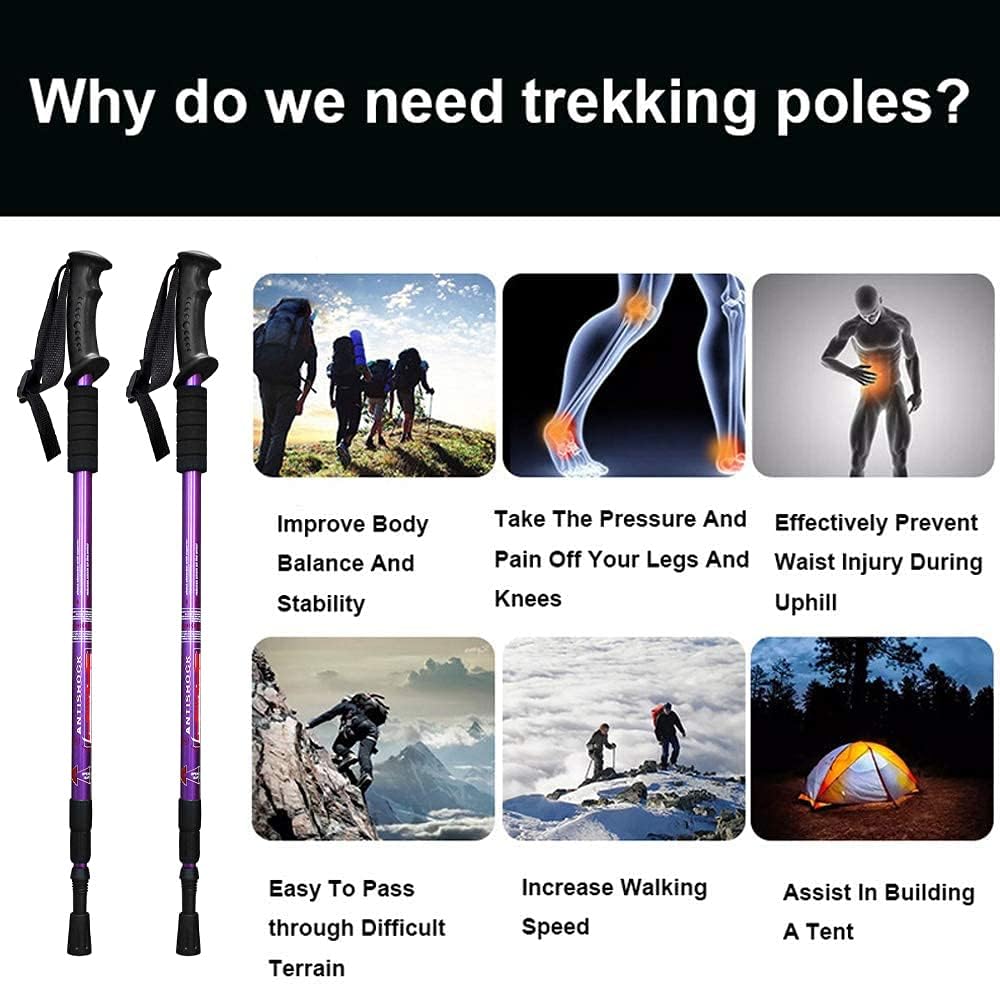 Detalle de Aihoye Hiking & Trekking Poles (2-Pack) Collapsible, Lightweight, Anti-Shock, Adjustable Walking Sticks