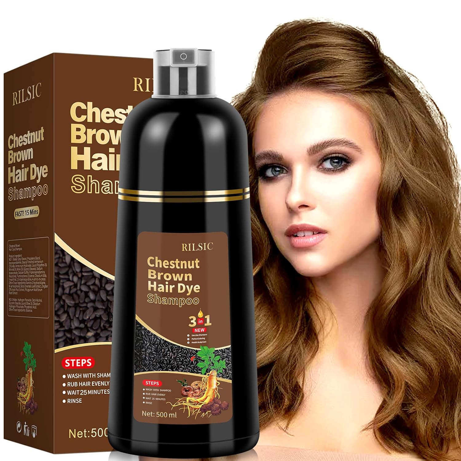 Detalle de Haarfärbeshampoo 3in1 Kastanienbraun 500 ml