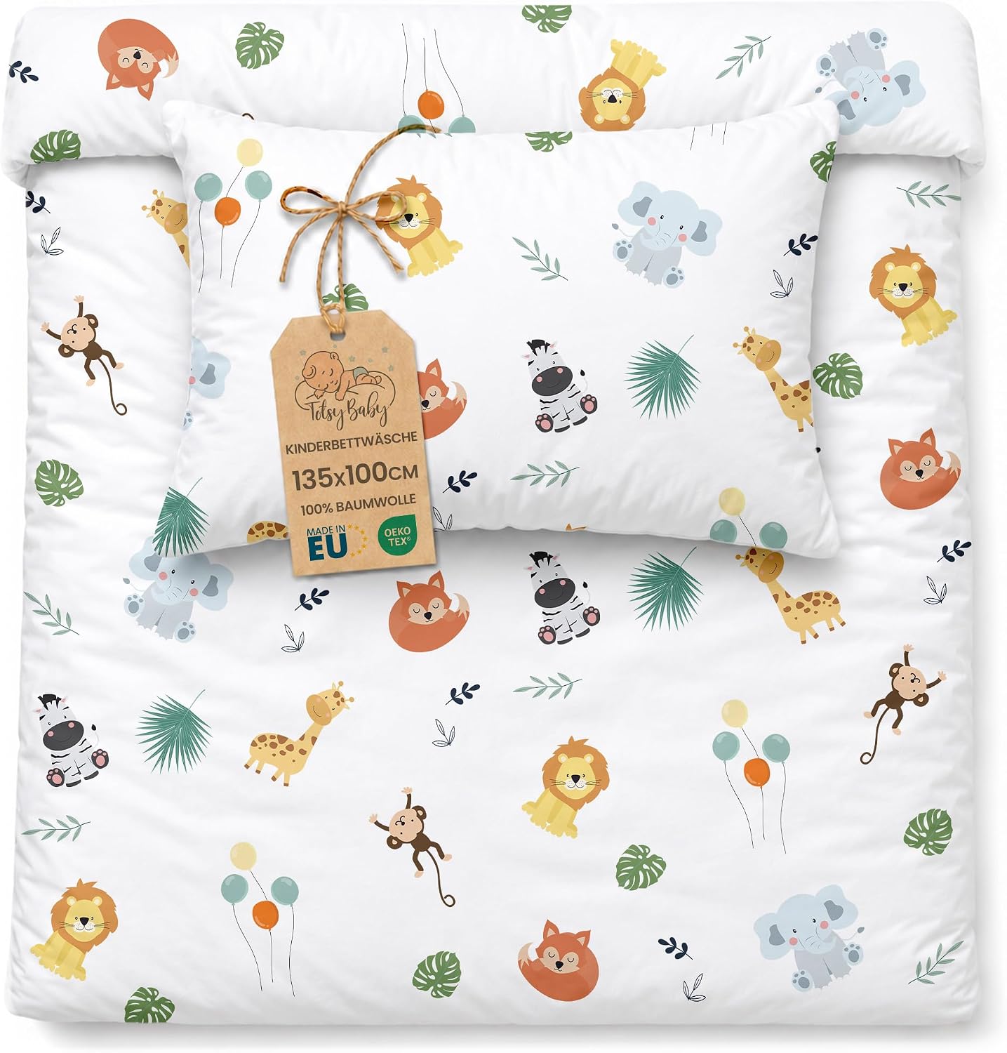 Detalle de Totsy Baby HU-XI-141 babybeddengoedset 100 x 135 cm in katoen met safarimotief