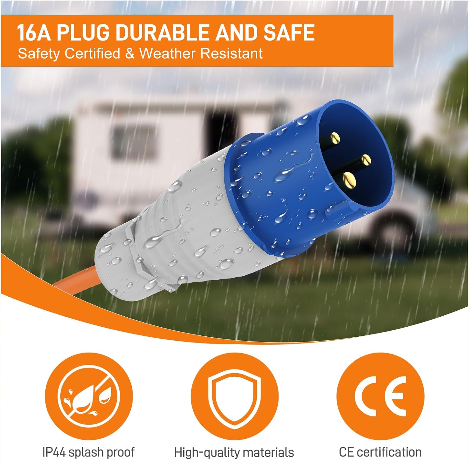 Detalle de FDTEK 16A to 13A Adapter Cable (IEC60309 16A plug to UK 13A socket) for caravan hook-up and camping