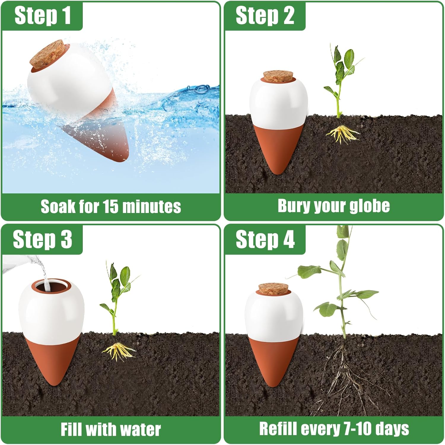 Thumbnail 6 de Terracotta Watering Spikes 4 Pack Ollas Self Watering Globes – slow release planter insert for indoor & outdoor plants