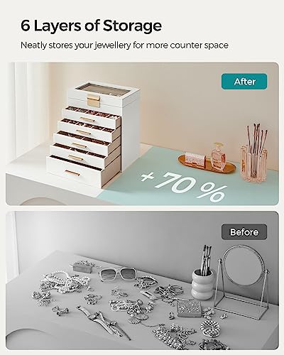 Thumbnail 5 de SONGMICS Collection Jewellery Box with Glass Lid (GISELLA JBC171W01) – 6-Layer Storage, Cloud White & Gold