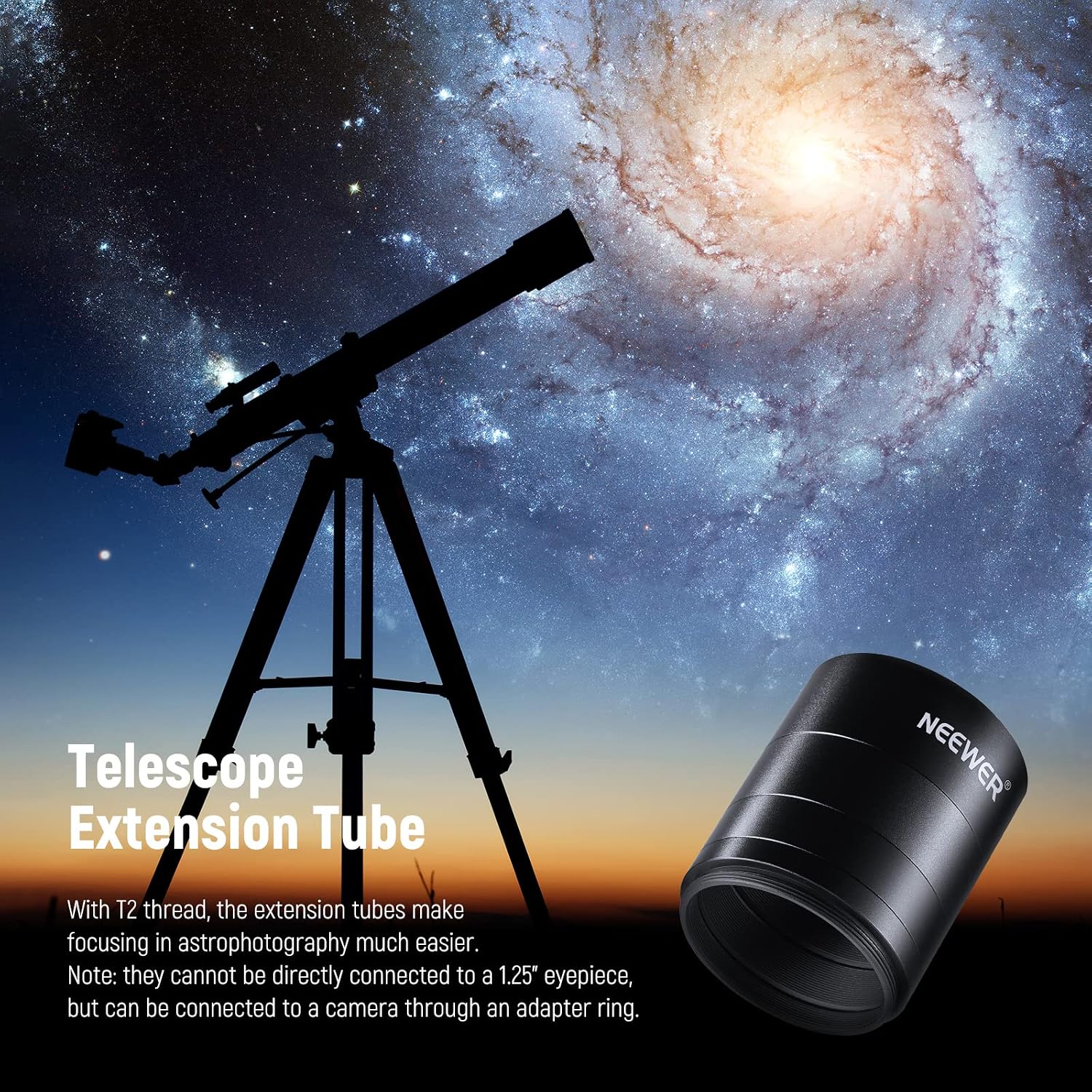 Thumbnail 5 de NEEWER Kit de 4 tubes d’extension T2 (5 mm, 10 mm, 15 mm, 20 mm) M42 x 0,75 pour astrophotographie