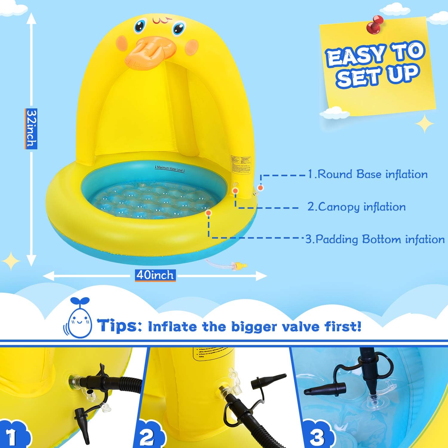 Thumbnail 2 de Planschbecken Für Kinder – BabyPool mit Entchen-Design, UV-Schutz und aufblasbarem Sprinkler