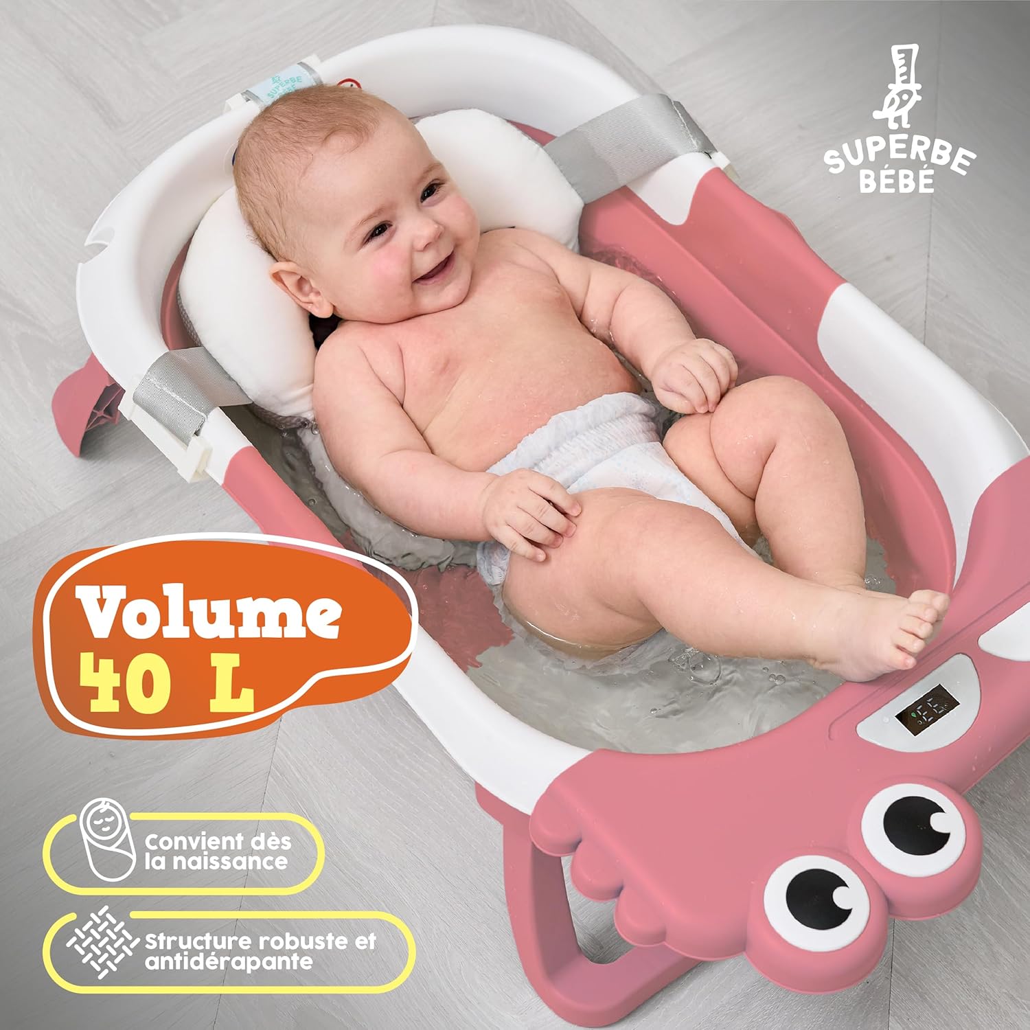 Thumbnail 3 de Baignoire Bébé Pliable XXL avec Coussin de Bain et Thermomètre Intégré – SUPERBE BEBÉ