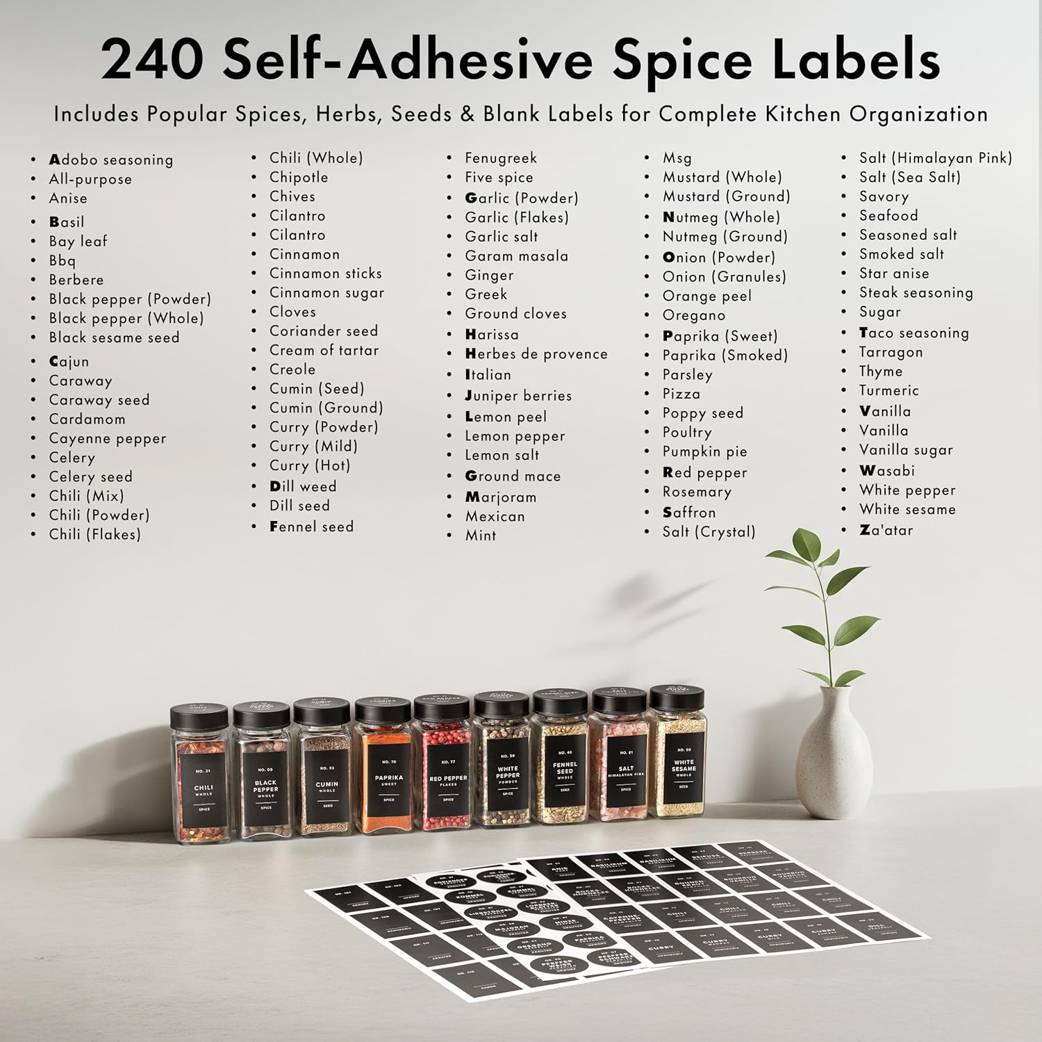 Thumbnail 6 de EDELHAUS Glass Spice Jars with Label and Black Lids (24 x 4oz) – Airtight, labeled, and space-saving