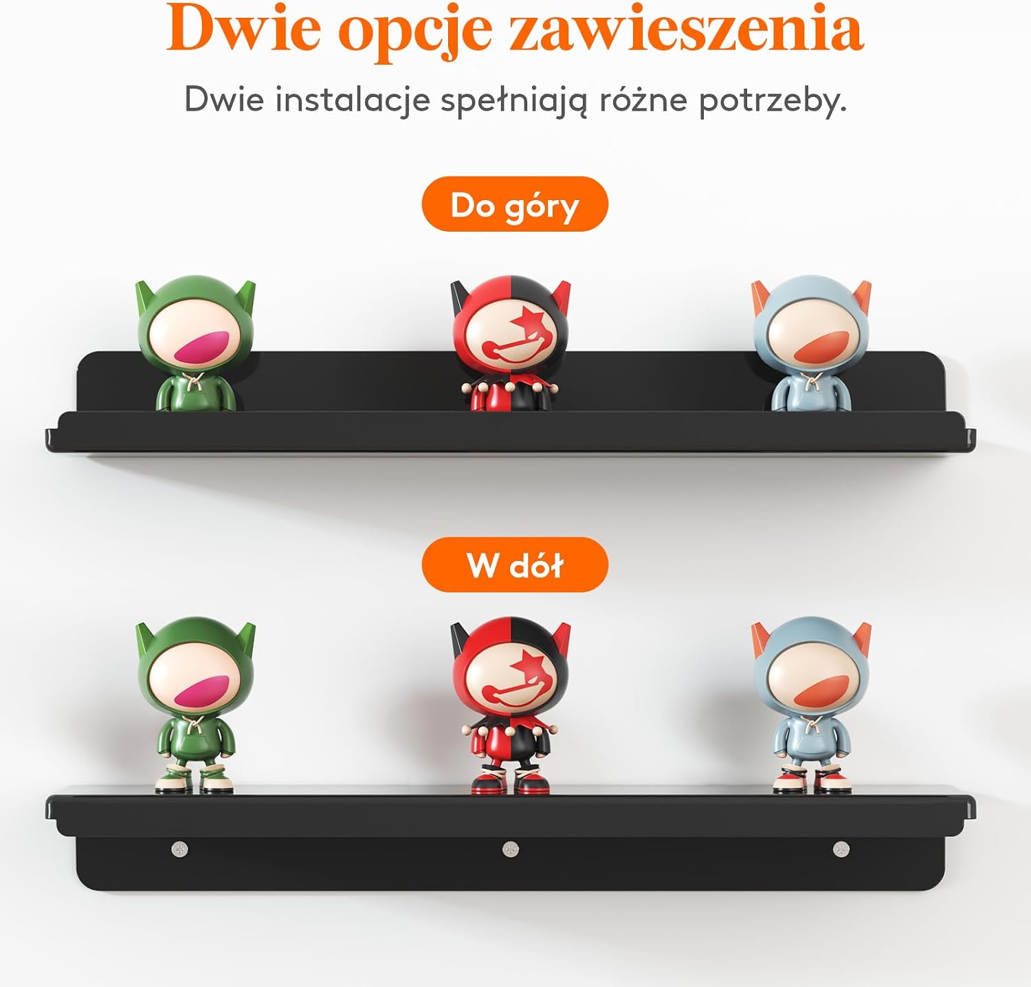 Detalle de Lifewit 23119 – zestaw 6 czarnych półek ściennych 38 cm