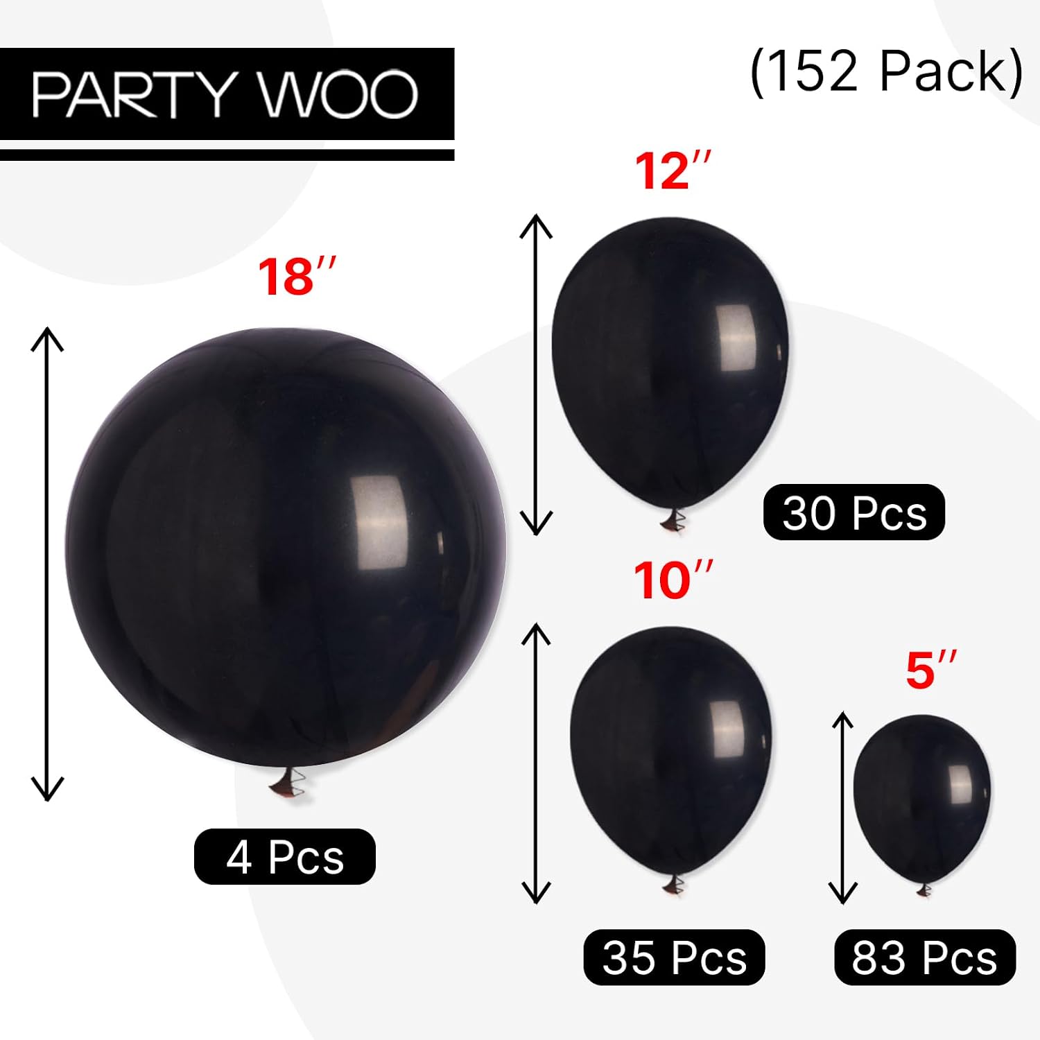 Detalle 2 de PartyWoo Black Balloons Arch Kit, 152-Piece Set (18/12/10/5 Inch Black Balloons)