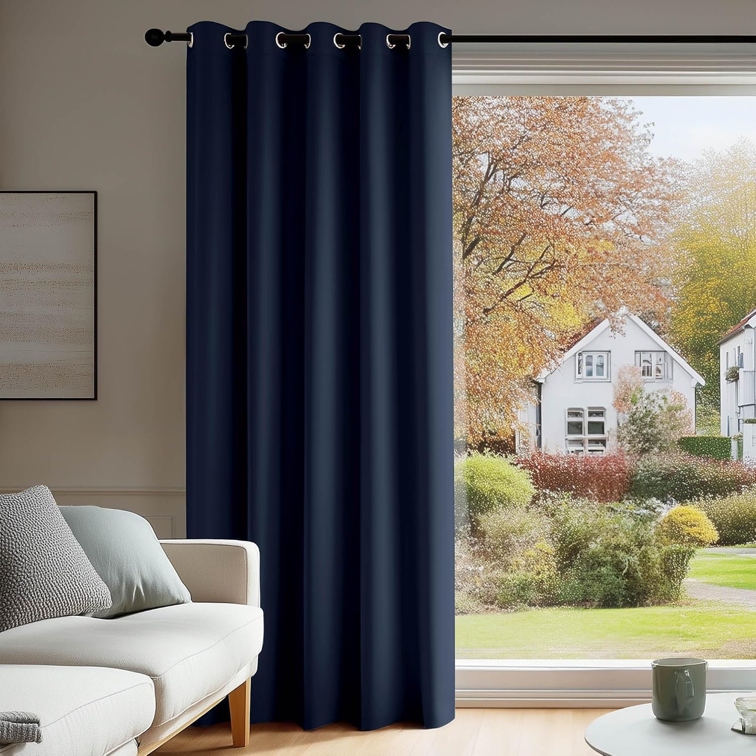 Detalle de Deconovo Door Curtain: Thermal Insulated Eyelet Navy Blue 66x84" (2 Panels) ⌛