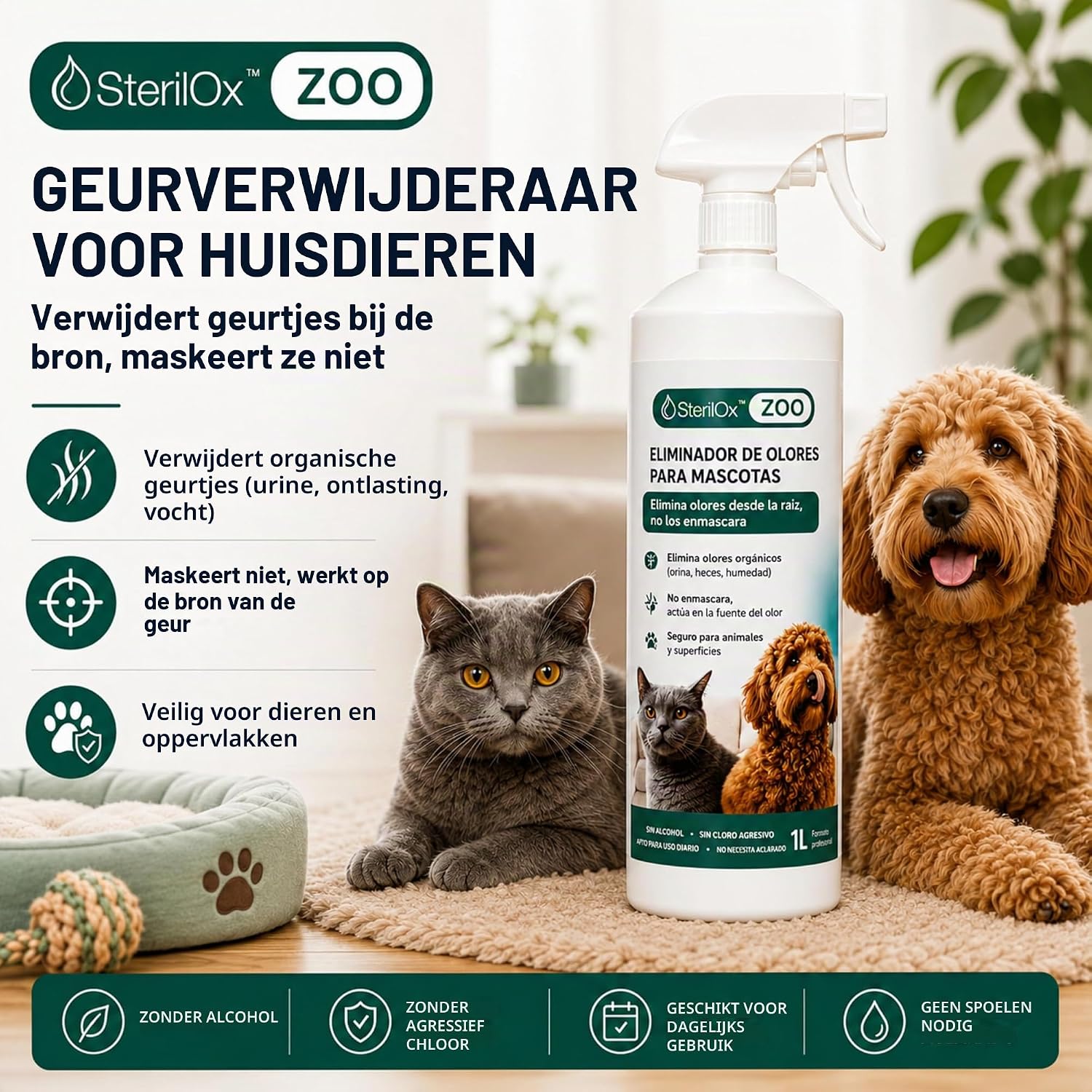 Detalle 2 de SterilOx Zoo geurverwijderaar voor honden en katten, zonder alcohol, 1 liter