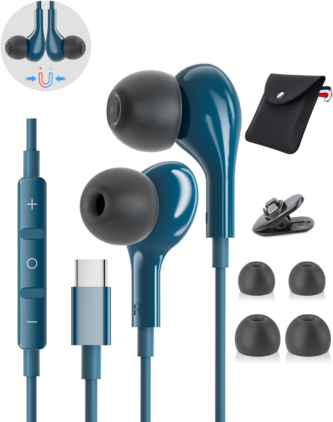 Detalle de AILZPXX 964 USB-C Earbuds, Magnetic In-Ear Headphones with Mic