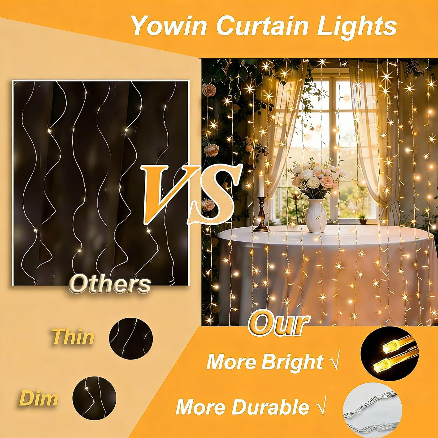 Detalle de yowin Cortina de Luces 600 LED 6x3 m
