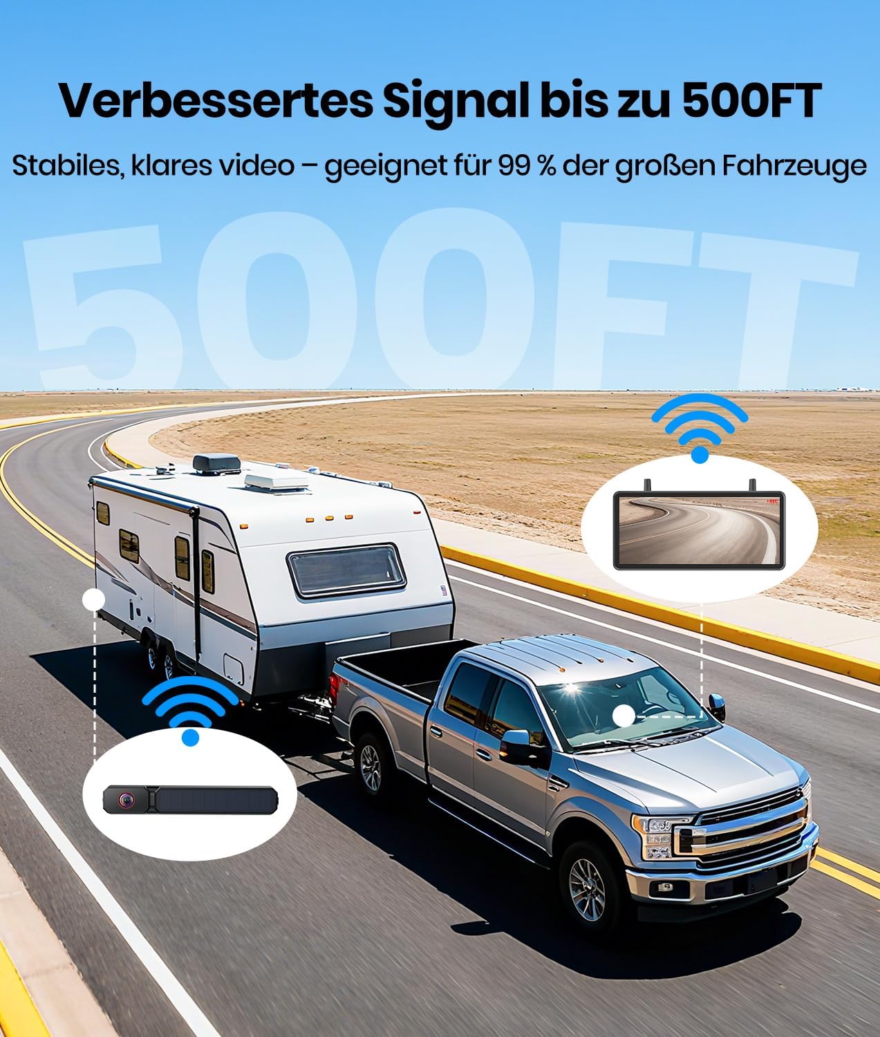 Thumbnail 4 de AUTO-VOX kabellose Solar-Rückfahrkamera mit 7,2" HD Split-Screen und Dual-Antenne (1080P, Farbnachtsicht)
