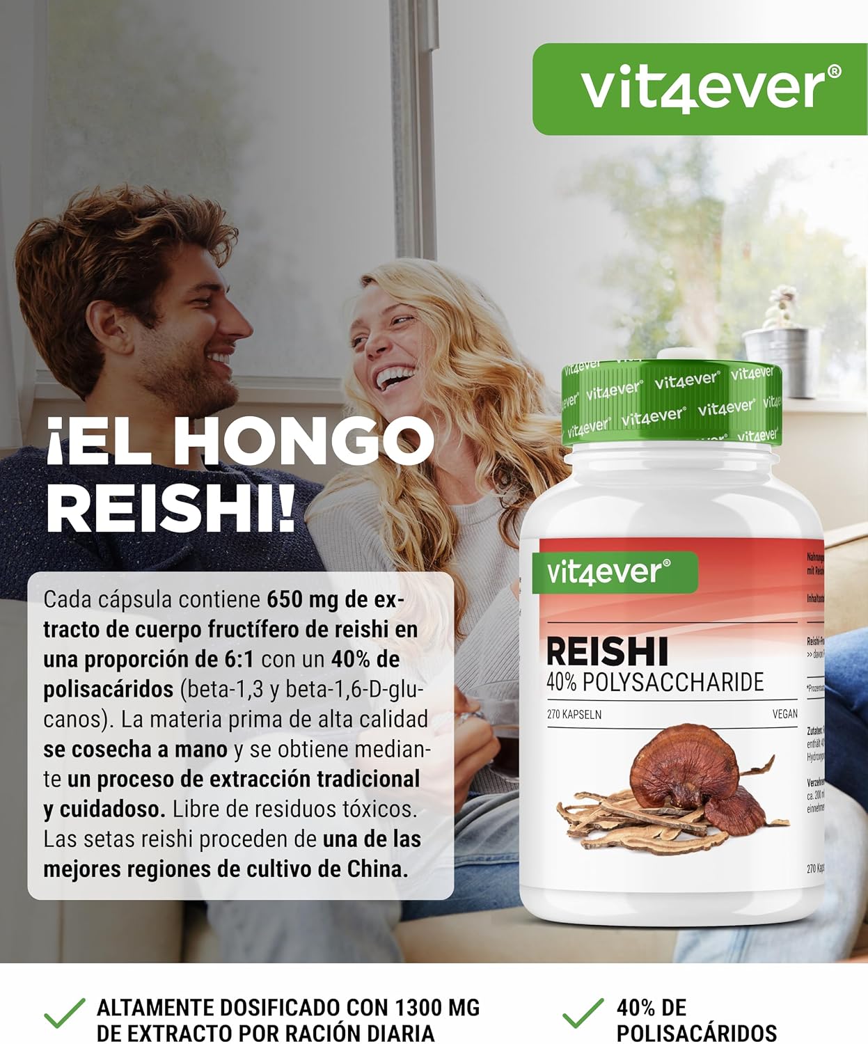 Detalle 2 de Reishi 270 cápsulas veganas 1300 mg