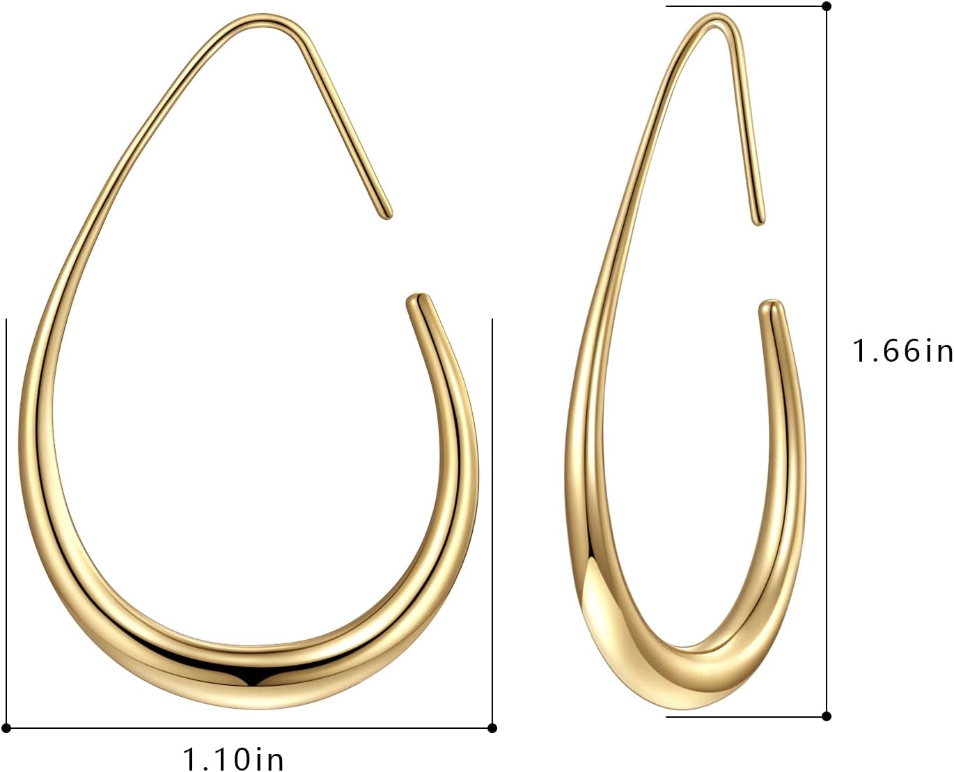Detalle 2 de Lightweight Teardrop Hoop Earrings for Women – 14k Gold Plated