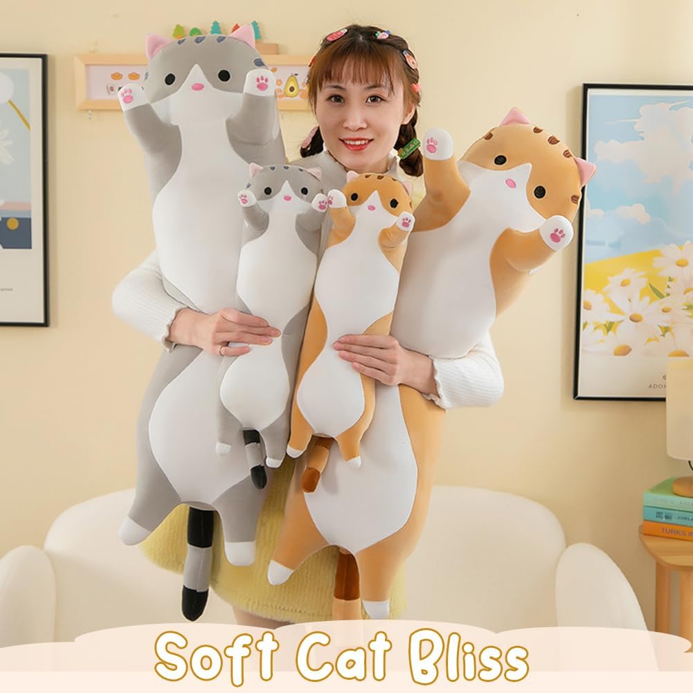 Detalle 2 de Long Cat Plush Pillow 50cm Grey