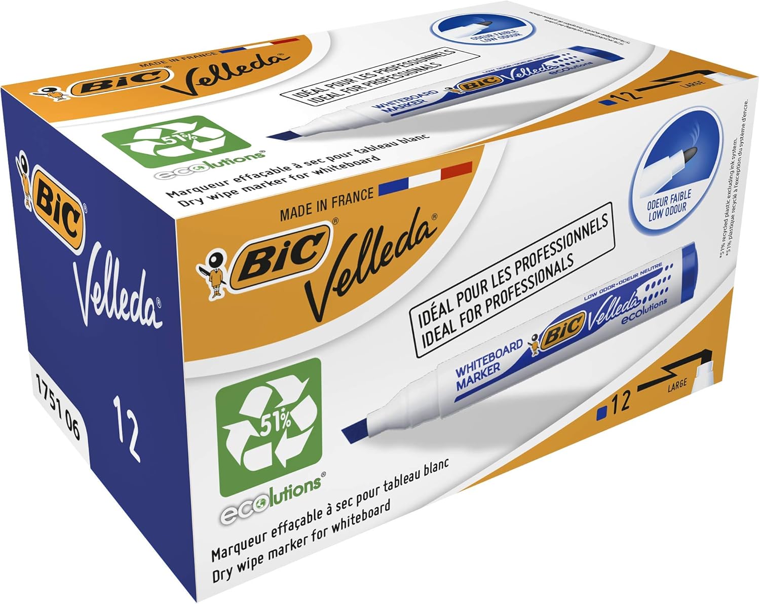 Thumbnail 4 de BIC Velleda 1751 Whiteboard Markers Black (Pack of 12) with 3.7–5.5mm Chisel Tip