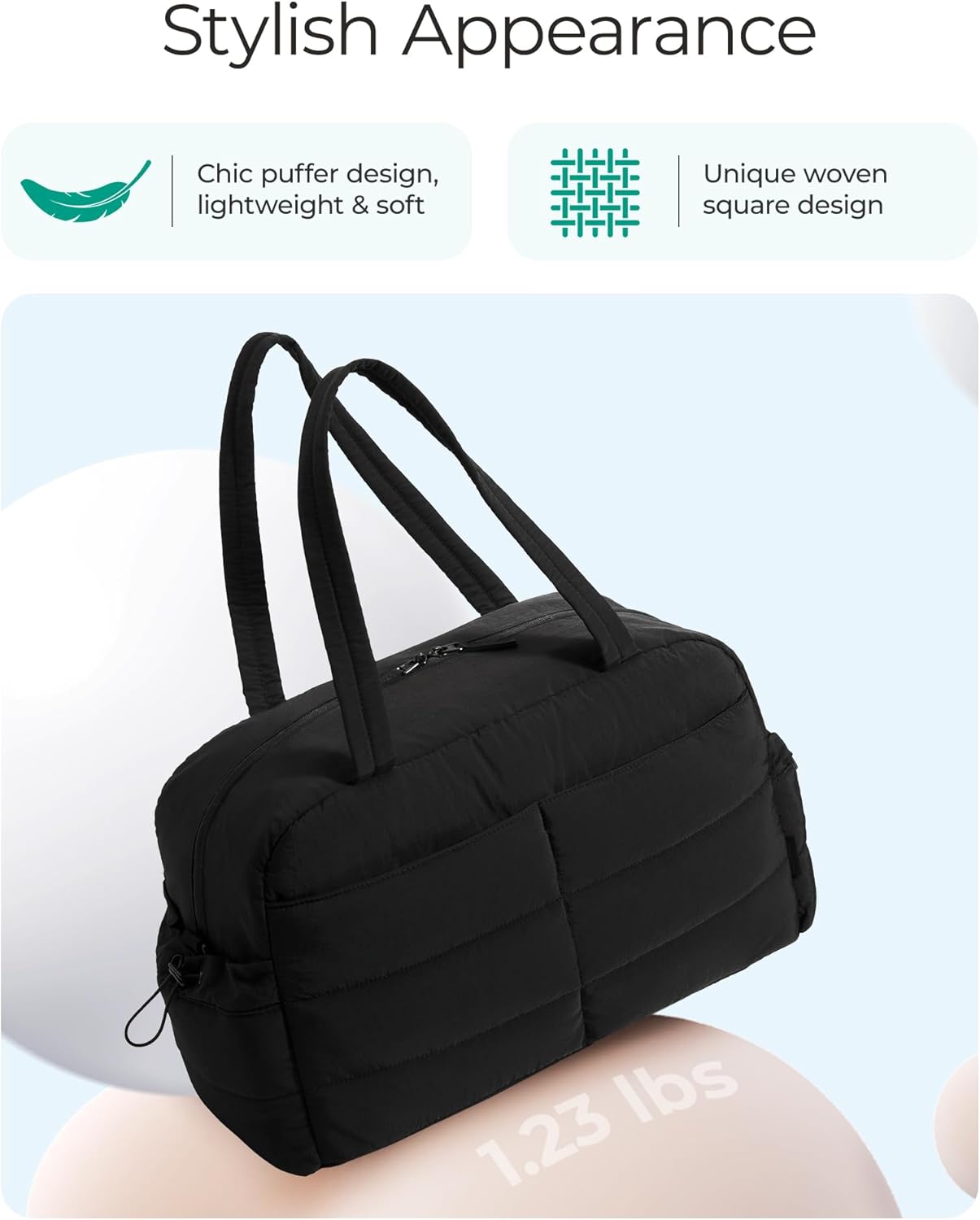 Detalle de bagsmart 31L Puffer Tote Gym Bag for Women: A practical 31L carry-on for daily, gym and weekend trips