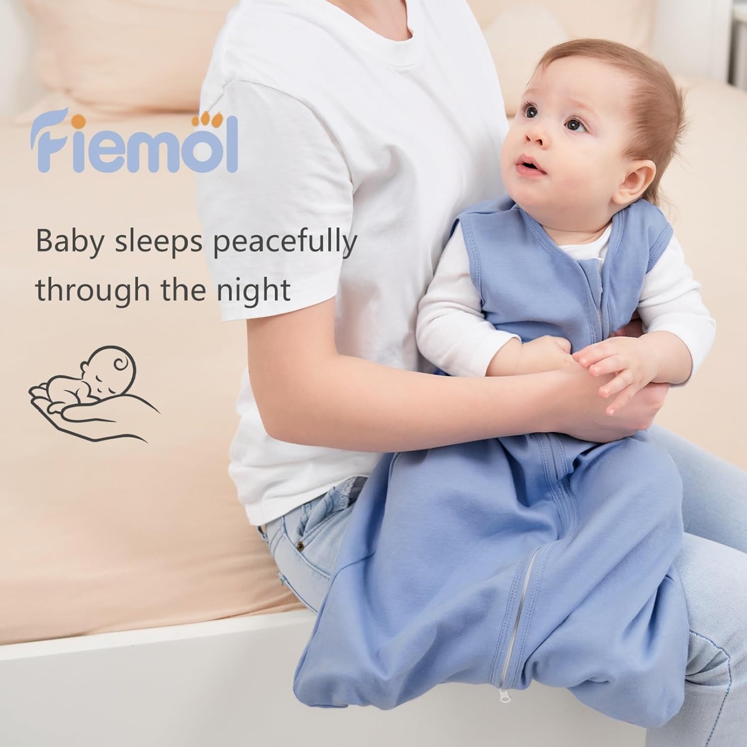 Detalle de FIEMOL Baby Sleep Sack 0-6 Months, 3-Pack 100% Cotton Wearable Blanket (0.5 Tog) Cyan