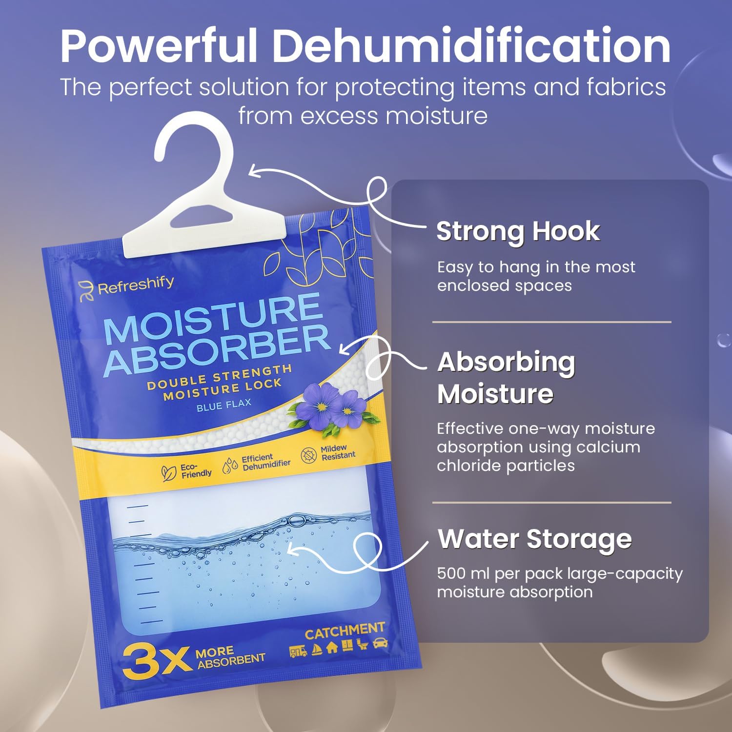 Detalle de Moisture Absorbers and Humidity Absorber Bags for Closet - 10 Pack Blue Flax