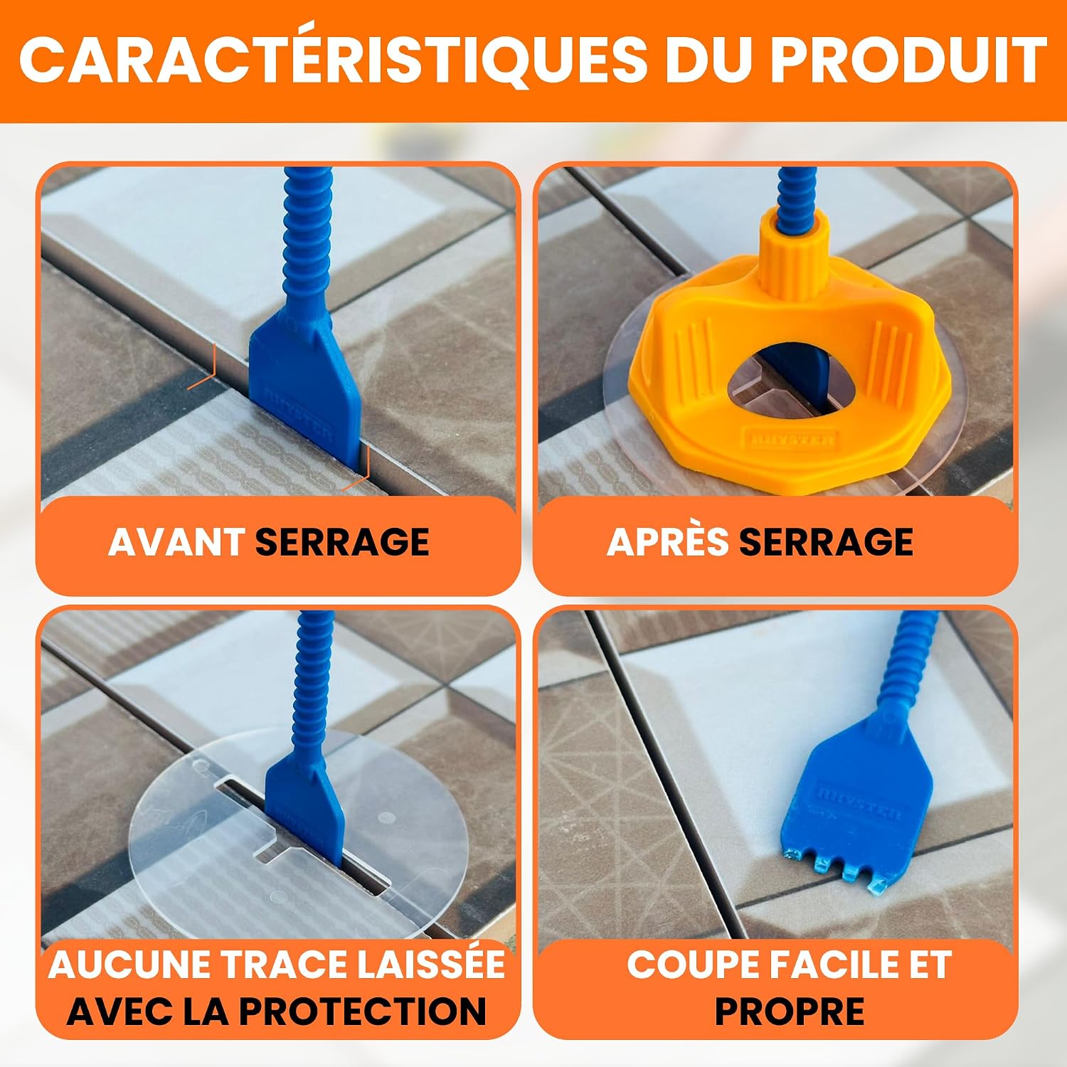Detalle de RHYSTER Kit Croisillons Autonivelants 2 mm – Starter Pack (302 unités) pour Pose Carrelage