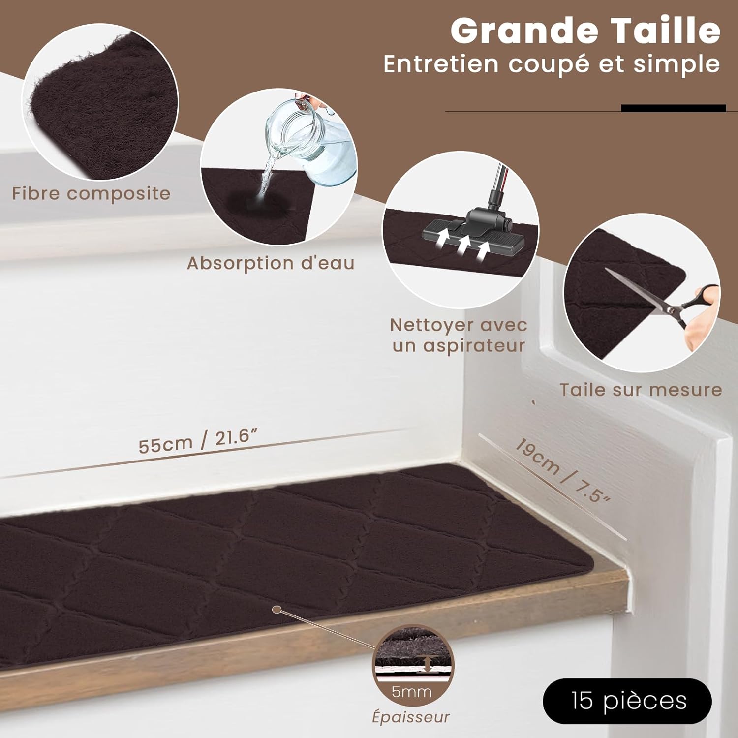 Thumbnail 2 de Homwiz tapis d’escalier antidérapant 55x19 cm