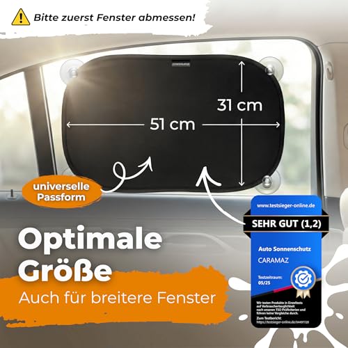 Detalle 2 de CARAMAZ Sonnenschutz Auto Baby mit UV Schutz, Opti-Dark GSM100+ – Verdunklung 51x31cm (2 Stück) inkl. Saugnapf