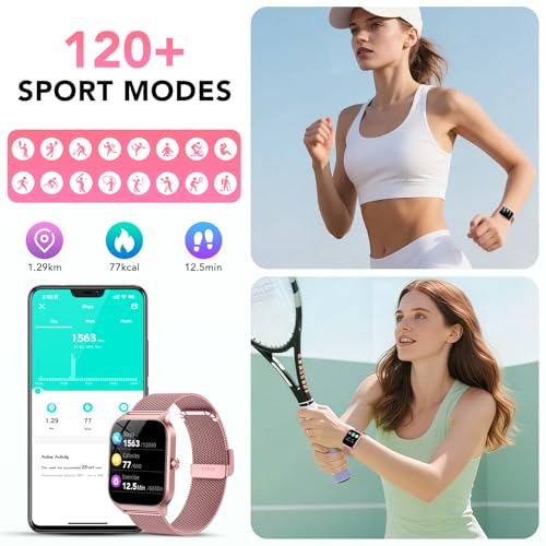 Detalle 2 de CASCHO Reloj Inteligente Mujer con pantalla HD de 1.85", Bluetooth para llamadas y monitor de sueño y corazón (oro rosa)