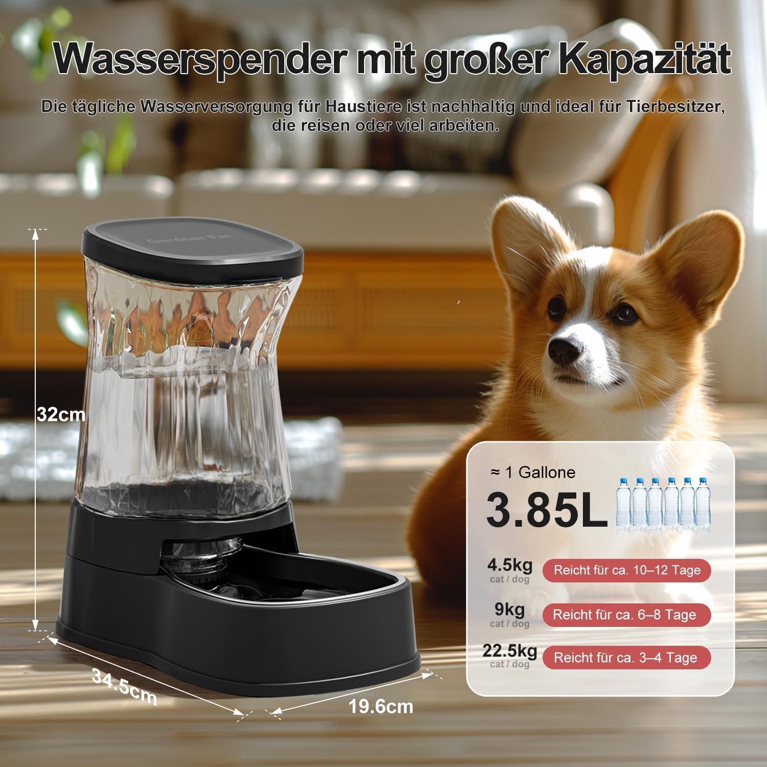 Thumbnail 1 de Gardner Pet 3.85L Gravitation Wasserspender für Katzen – Edelstahlnapf, BPA-frei, ohne Strom