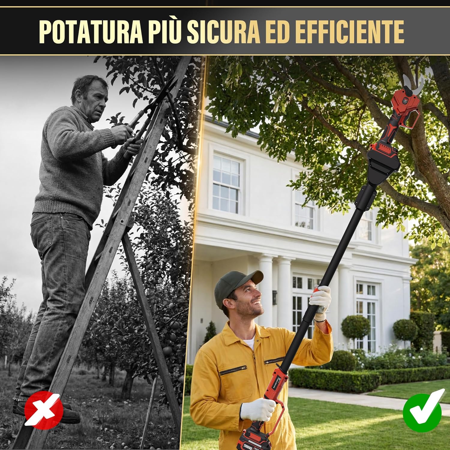 Thumbnail 6 de TEENO Forbici da potatura a batteria 2-in-1 con asta telescopica 3 m, 50 mm e motore brushless