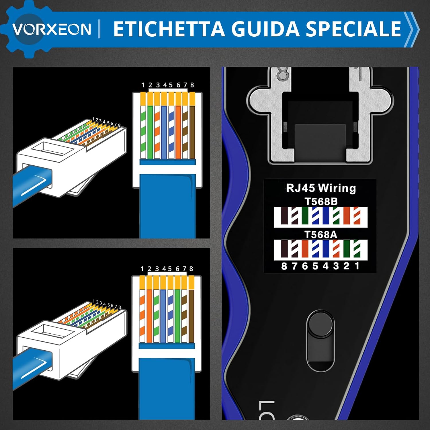 Thumbnail 3 de VORXEON Pinza Crimpatrice RJ45 di Rete Ethernet – Kit completo per cablaggio CAT5/CAT5E/CAT6/CAT6A