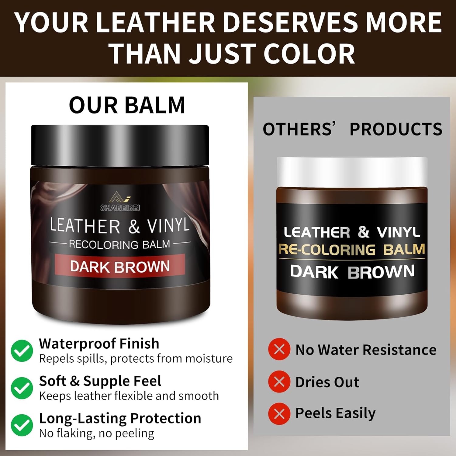 Thumbnail 1 de SHABEIBEI Leather Recoloring Balm and Scratch Repair Kit (Dark Brown) for Couches, Furniture & Car Seats