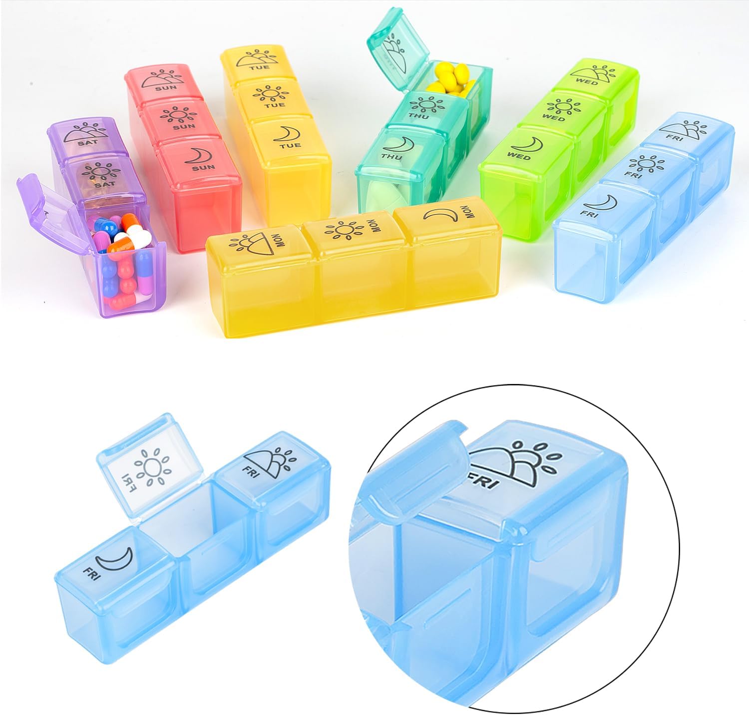 Detalle 2 de Weekly Pill Boxes 3 Times a Day — 7 Day Pill Organiser in a Magnetic PU Leather Case