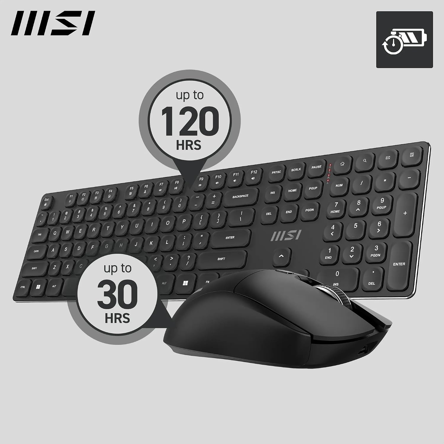 Detalle de MSI FORGE K210 Wireless Keyboard & Mouse Bundle (UK QWERTY) – Scissor Switches, 2.4GHz, Rechargeable, 120h/30h