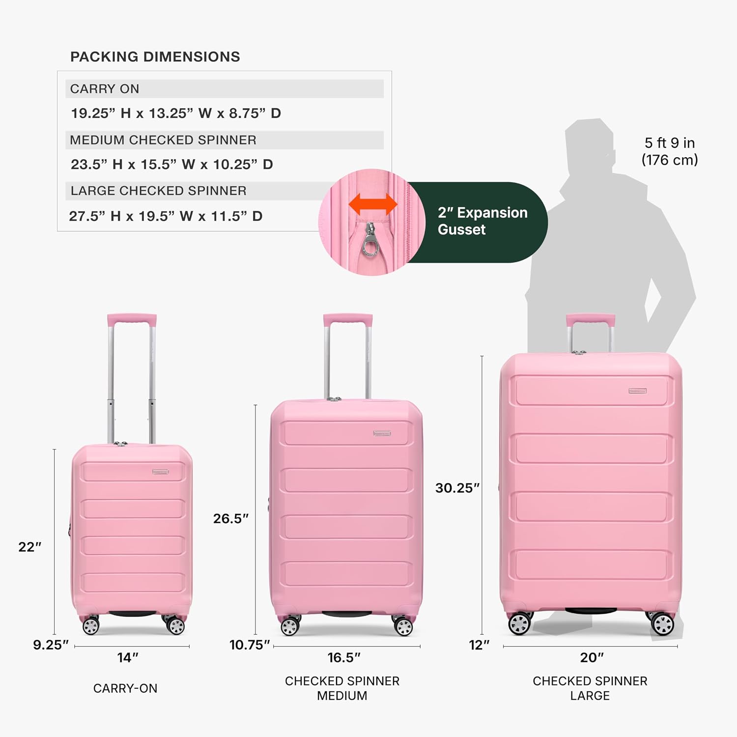 Detalle de Traveler’s Choice Pagosa Hardshell Expandable Spinner Luggage Set (22/26) – Pink, 2-Piece