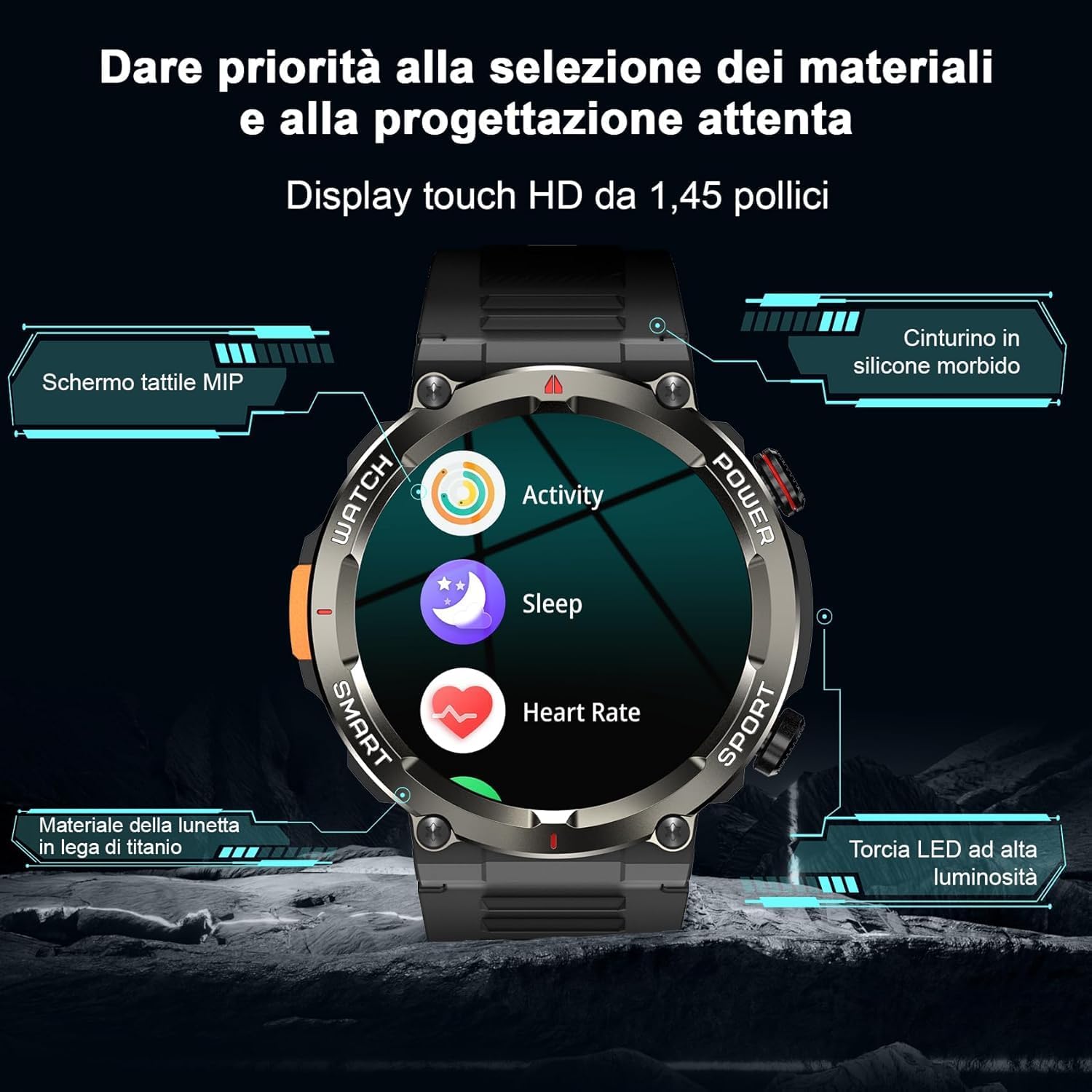 Thumbnail 3 de IOWODO Smartwatch Militare uomo GPS IP68 1.45
