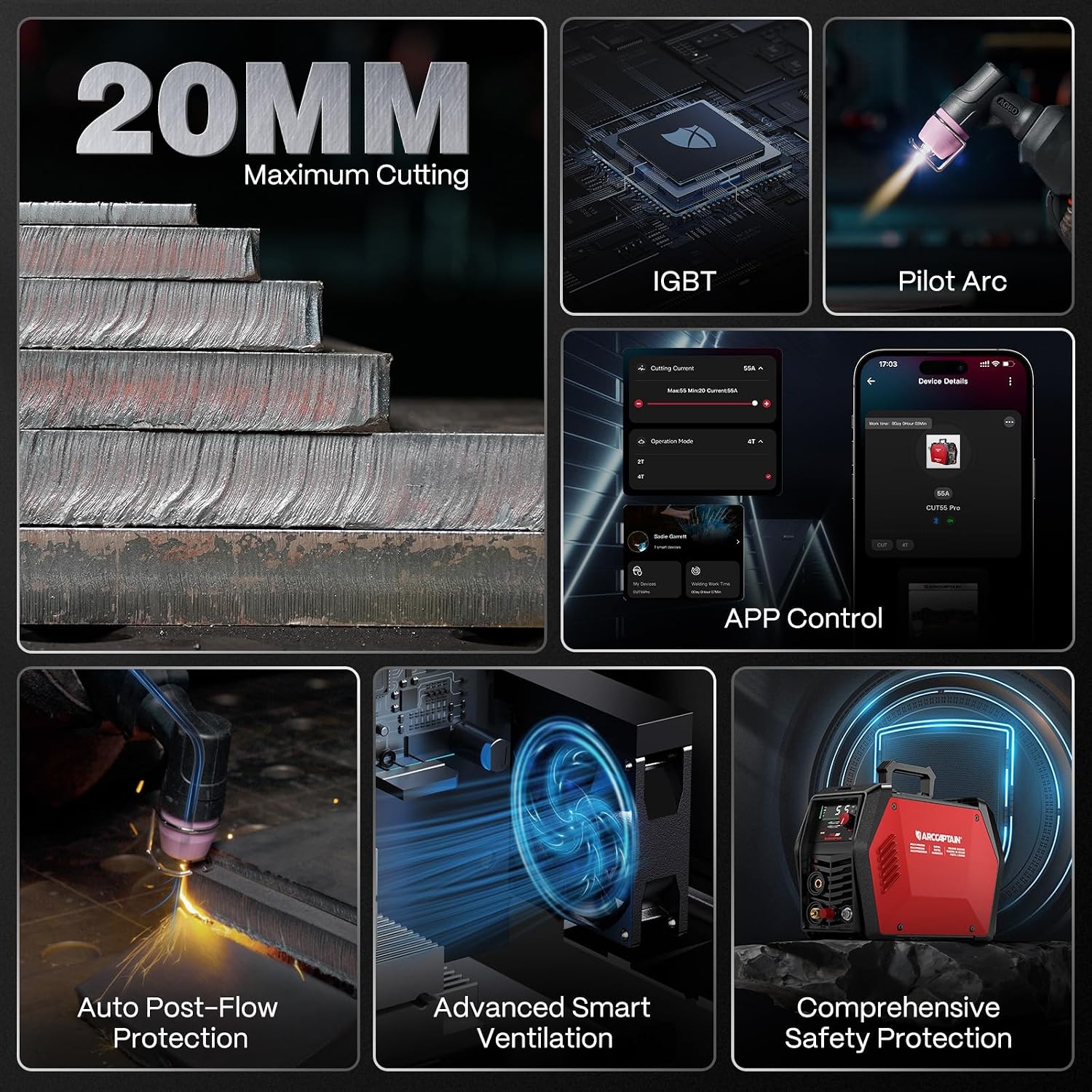 Thumbnail 1 de ARCCAPTAIN CUT55 Pro Plasma Cutter, 55A, 120V/240V, App Control, Pilot Arc