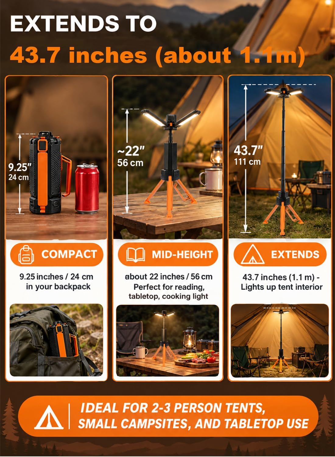 Detalle de CuLiDing 15,000mAh Telescopic Camping Light with Dimming and Tripod Base