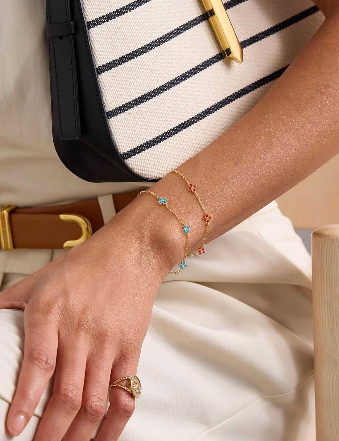 Thumbnail 2 de FUNEIA Armband Damen Gold verstellbar mit Kleeblatt, 18K vergoldet & Zirkonia