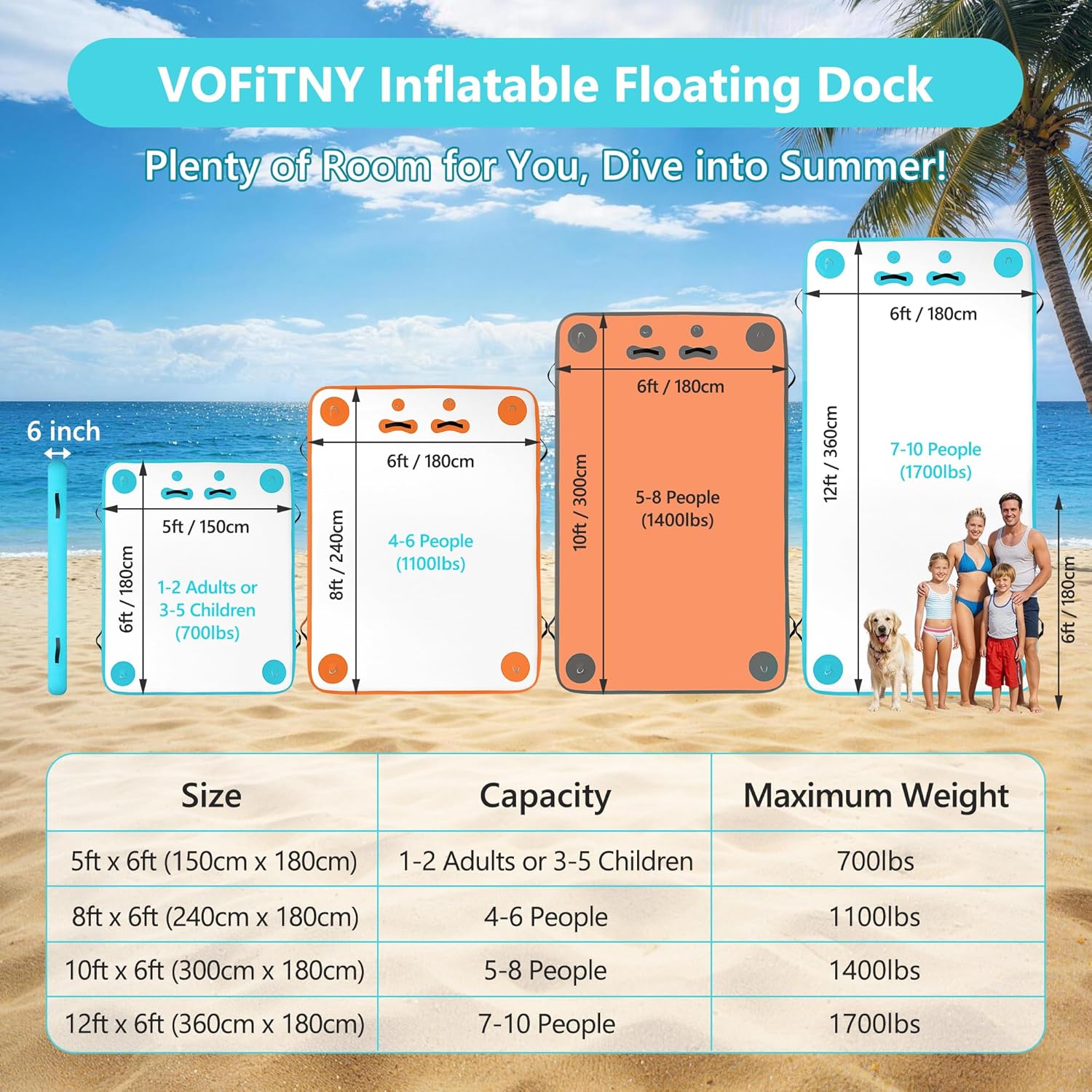 Thumbnail 6 de VOFiTNY Inflatable Floating Dock — 5x6/6x8/10x6/12x6 options for lakes and oceans
