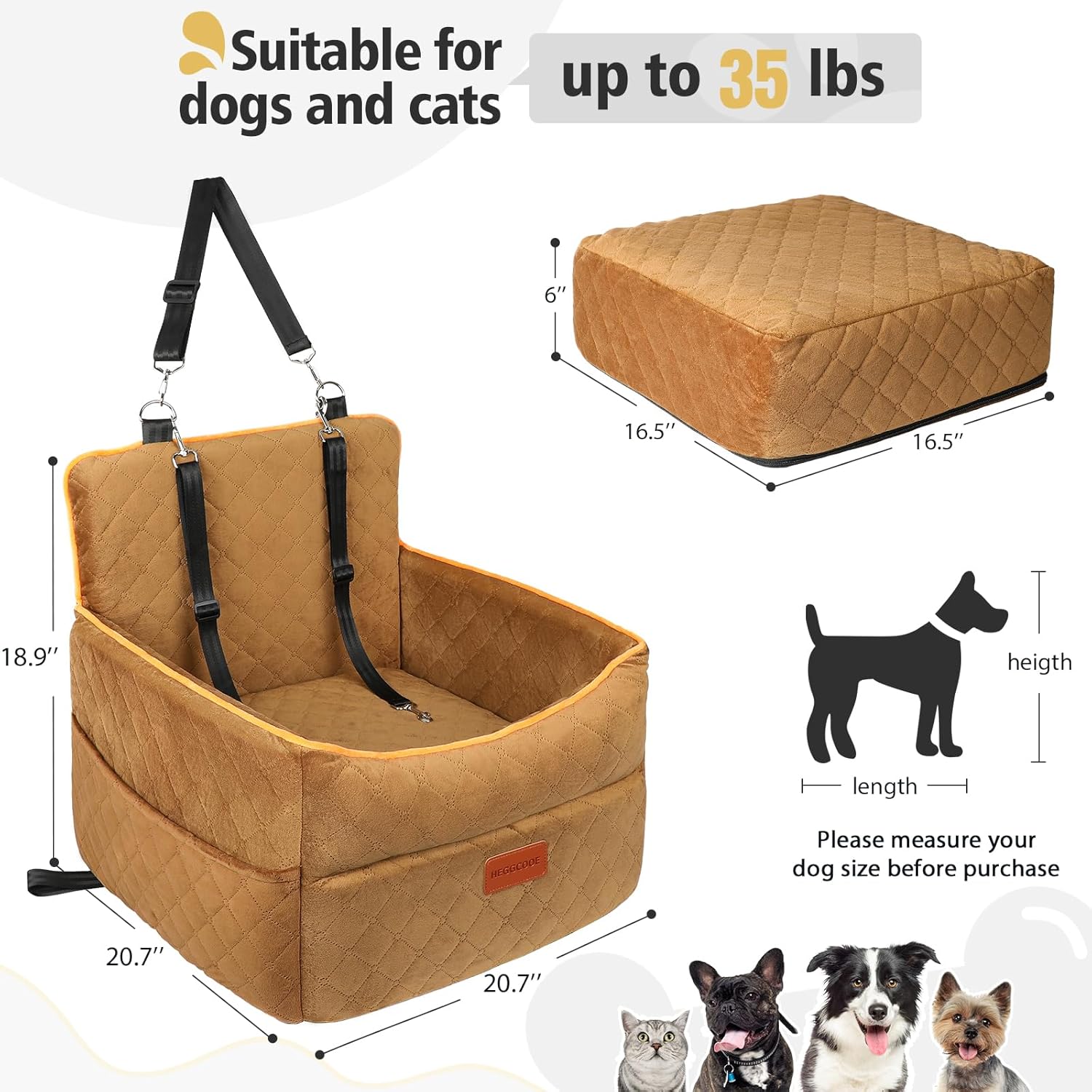 Detalle de HEGGCOOE Small Dog Car Seat, 6 inch view