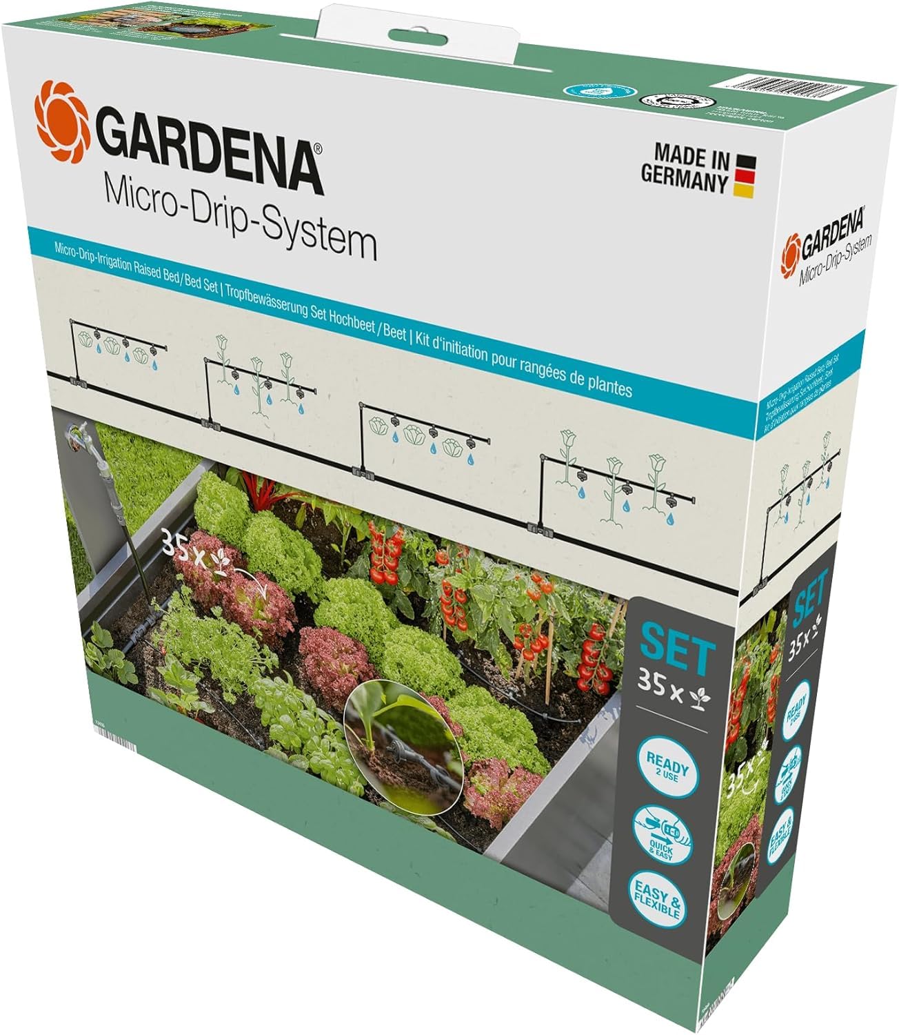 Detalle de Gardena Micro-Drip-System Tropfbewässerung Set Hochbeet/Beet (35 Pflanzen) – 13455-20