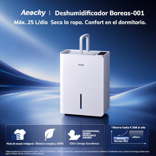 Detalle de AEOCKY Deshumidificador 25 L/día, 2,7 L de depósito — Ideal para secar ropa y espacios grandes