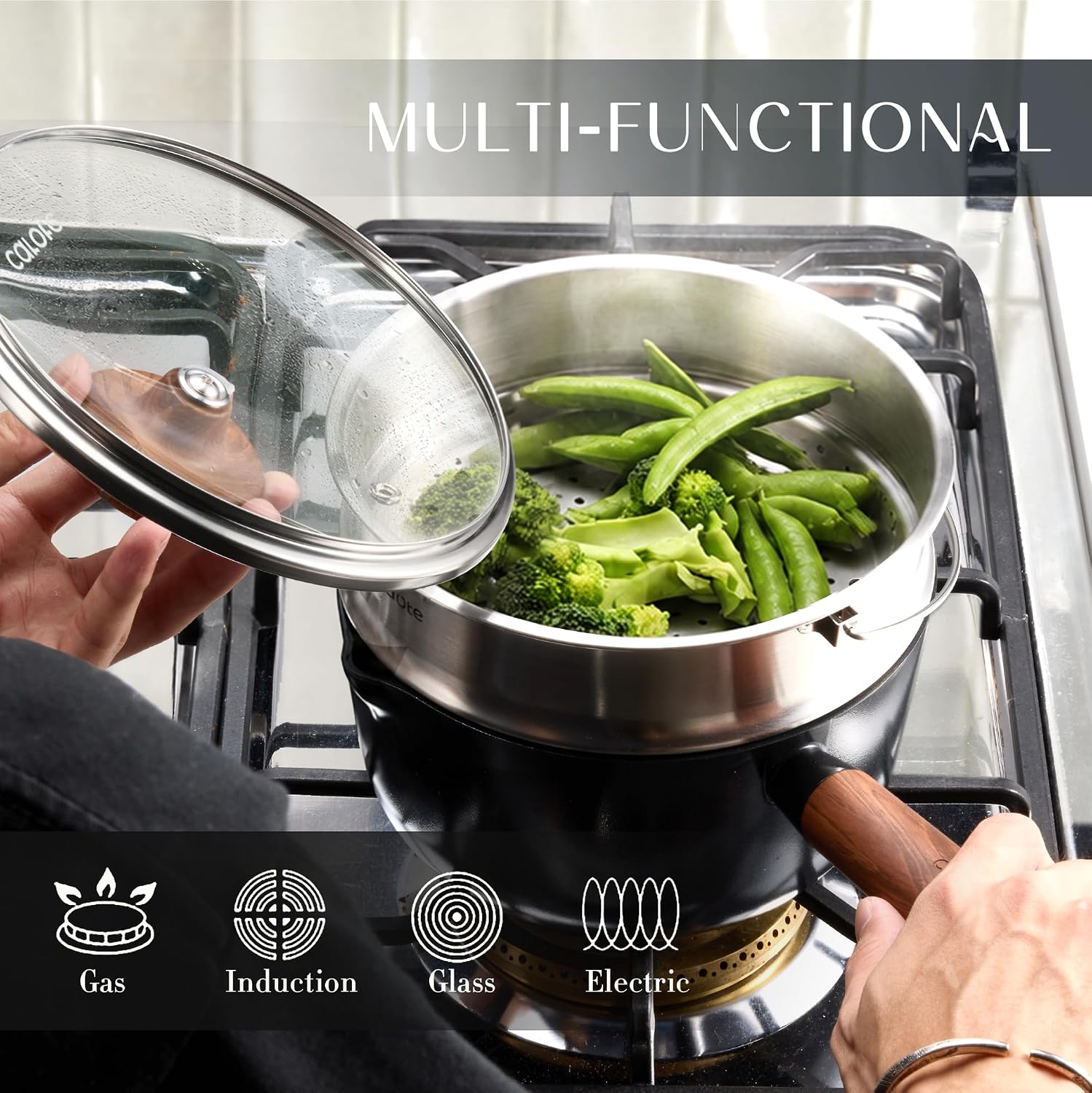 Thumbnail 5 de CAROTE Ceramic Cookware Set: 19-Piece Pistachio Green Nonstick with Detachable Handles