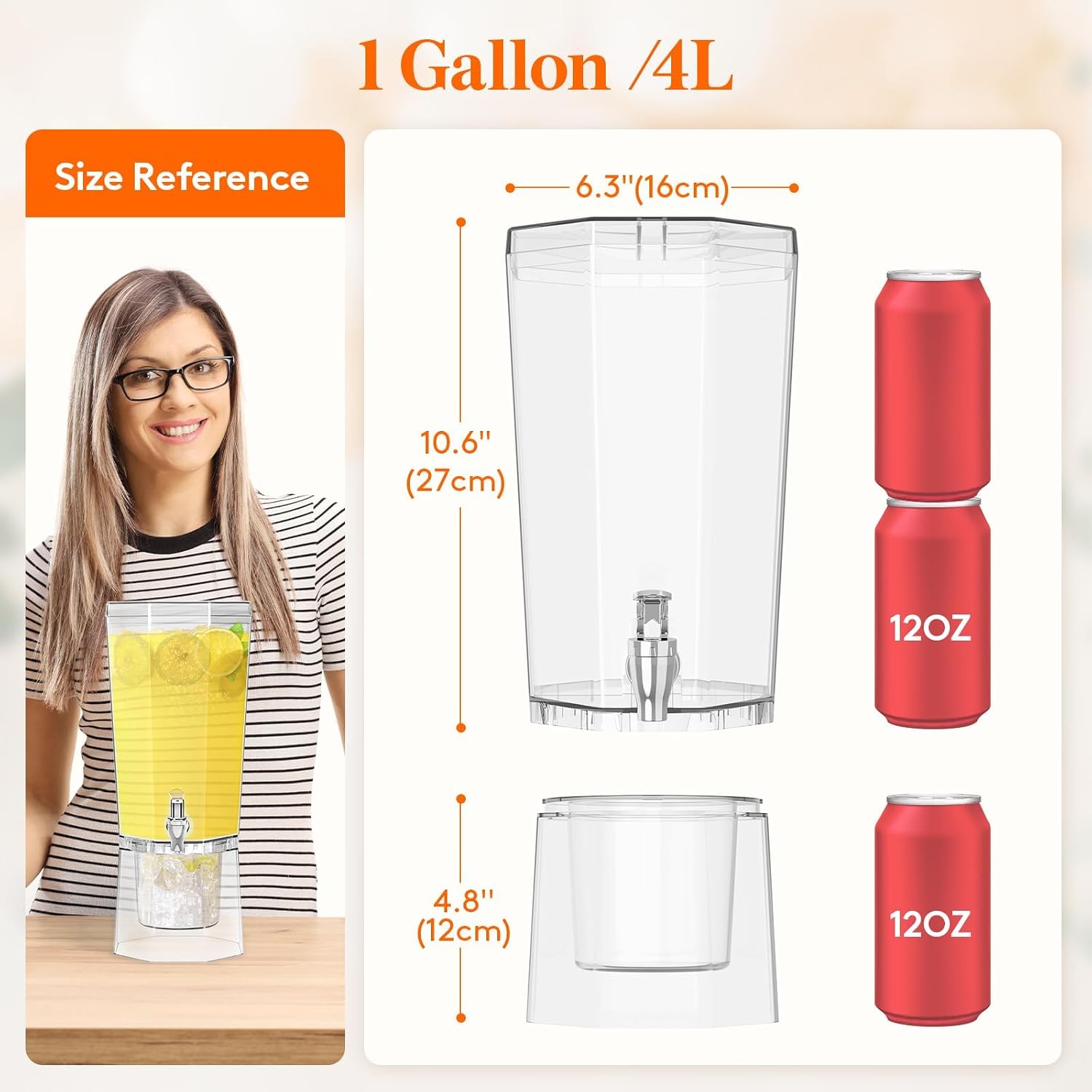 Detalle de Lifewit Distributeur de boisson 4 L avec robinet (lot de 2) pour cocktails glacés