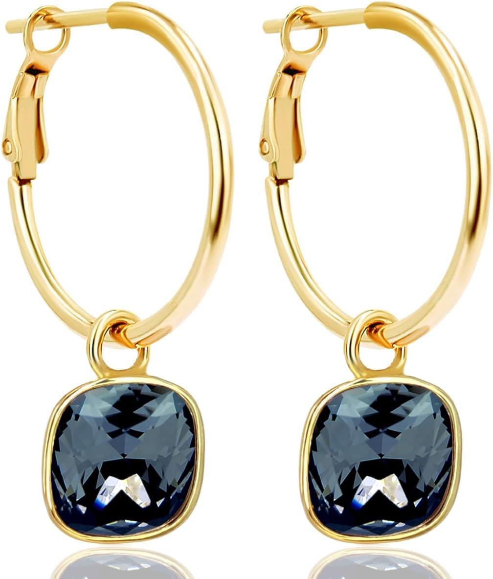 Detalle de Gold Creolen Charm Anhänger Mit Markenkristallen – 925 Sterling Silber, 24 kt Goldauflage
