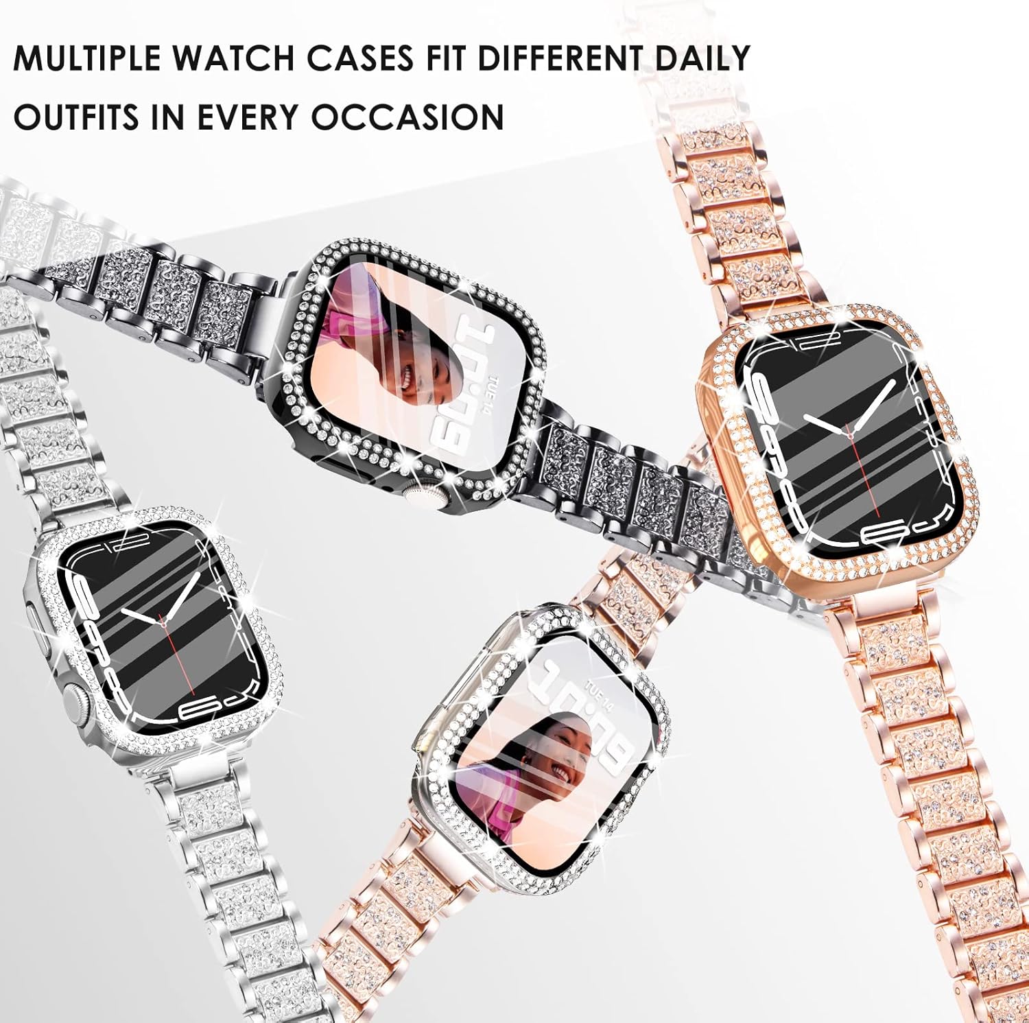 Thumbnail 6 de WINGLE 40mm Apple Watch Screen Protector Case with Diamond Accent – Clear Tempered Glass