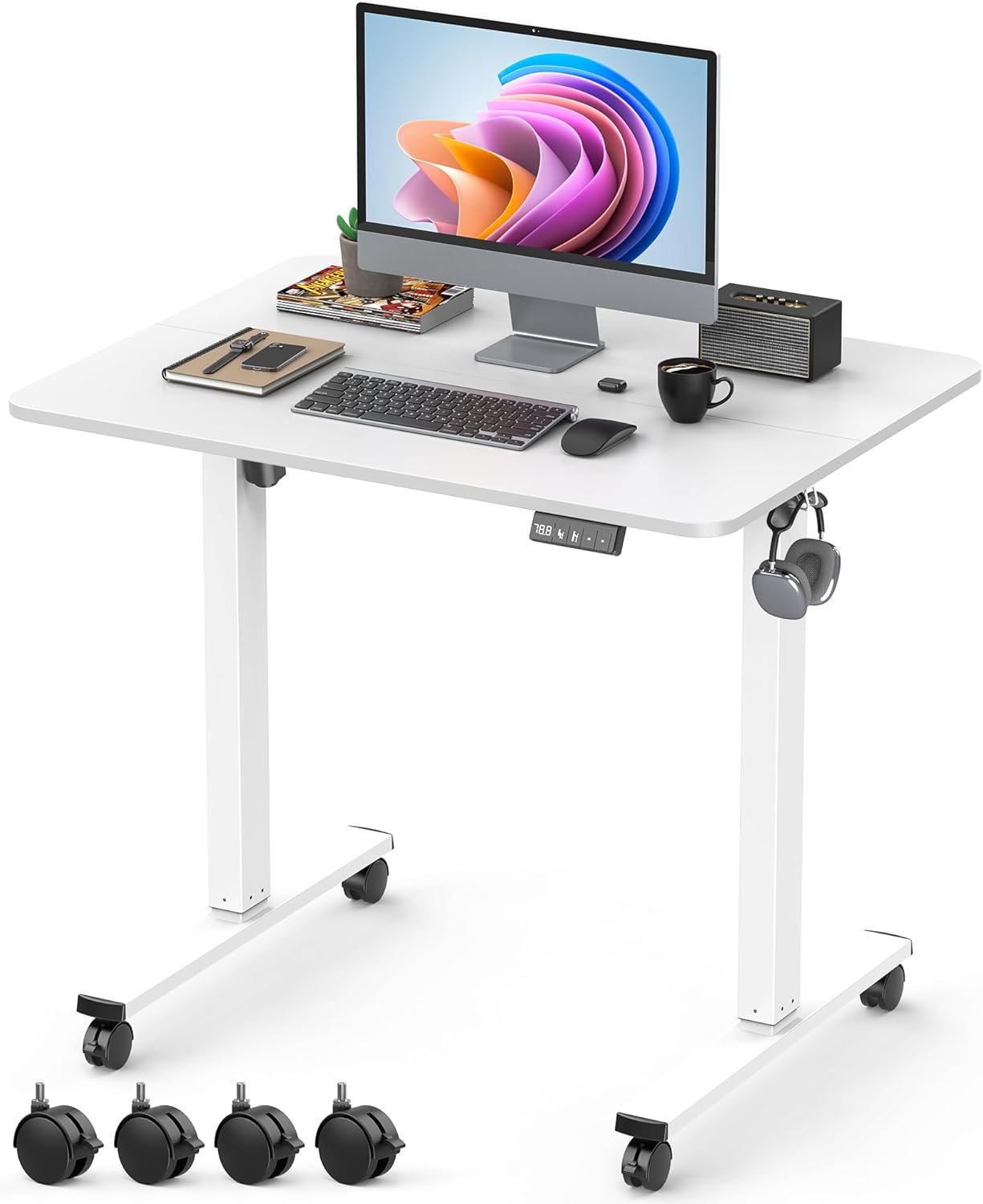 Detalle de Xyndyx Höhenverstellbarer Schreibtisch 80x60 cm – Elektrisch, Memory-Funktion, Weiß