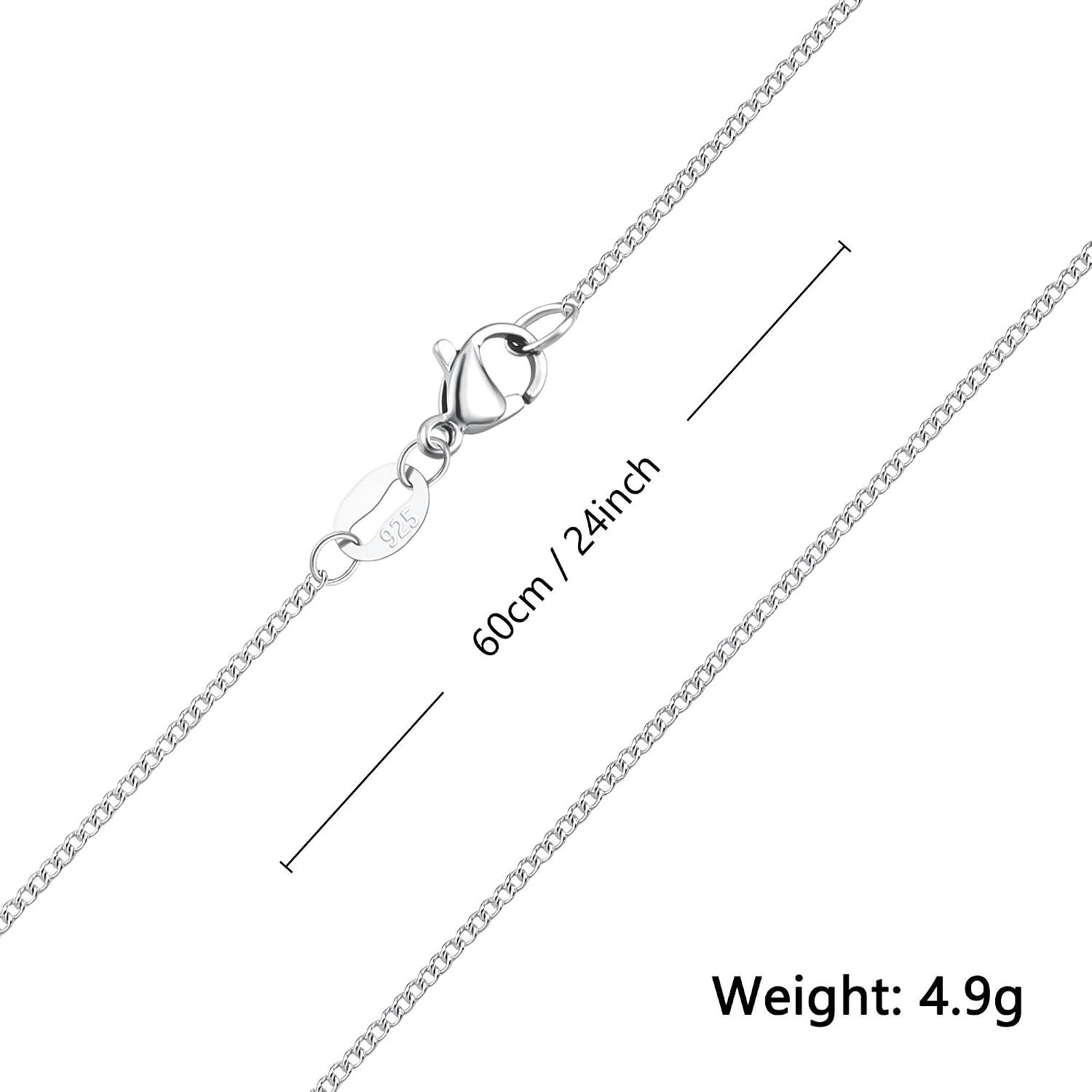 Thumbnail 6 de Kraven Feine 925 Silber Damen Halskette ohne Anhänger – Silberkette mit Rombus-Glieder-Design (40/45/50/55/60 cm)