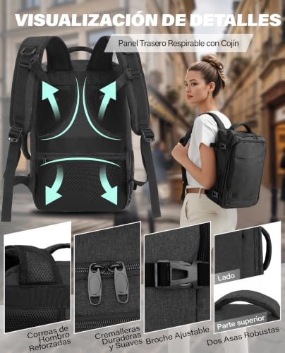Detalle de VANKEV Mochila de viaje cabina 40x20x25 cm (20 L) para Ryanair y aerolíneas